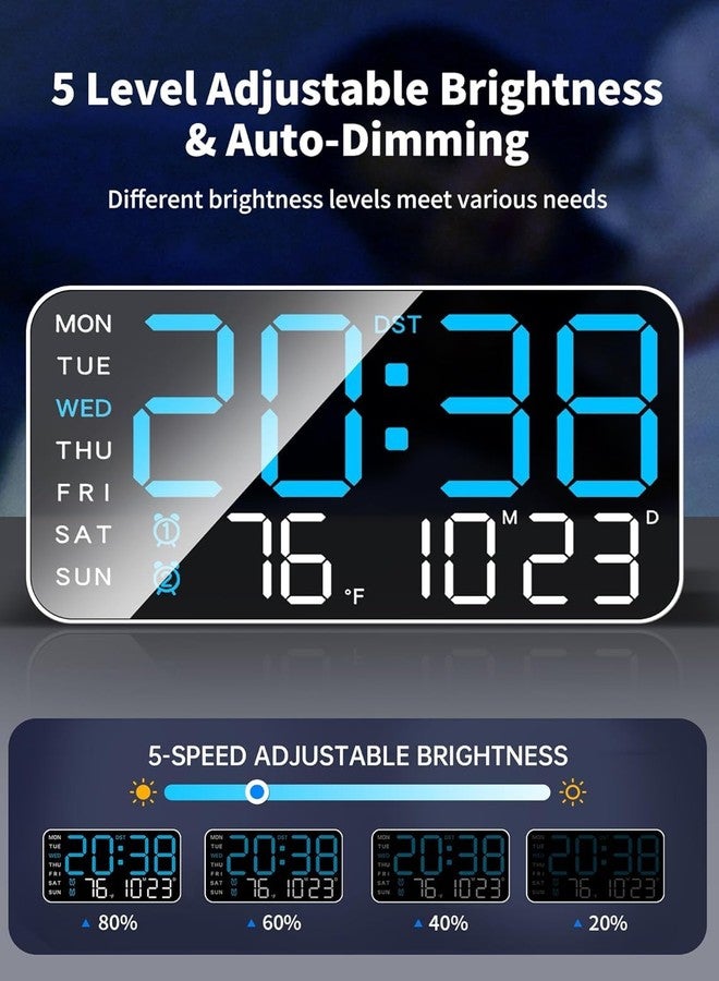 DRUCILA 9''Large Digital Wall Clock, Led Alarm Clock with Big Digits, Date, Temperature, DST, Modern Decor Design for Desk,5-Level Brightness for Room, Bedroom, Gift, USB Powered Yougster and Elderly. - Image 4
